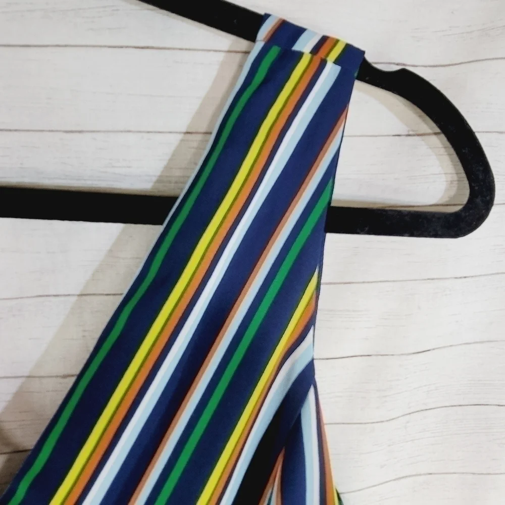LULUS Allyson Navy Blue Multi Striped Tie-Back Culotte Jumpsuit, SZ Small Lulus